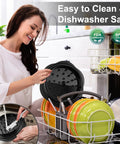 Woman placing Large Chicken Shredder Tool With Twist, Brush And Fork, Visible Meat Shredder Machine, BPA Free, in dishwasher