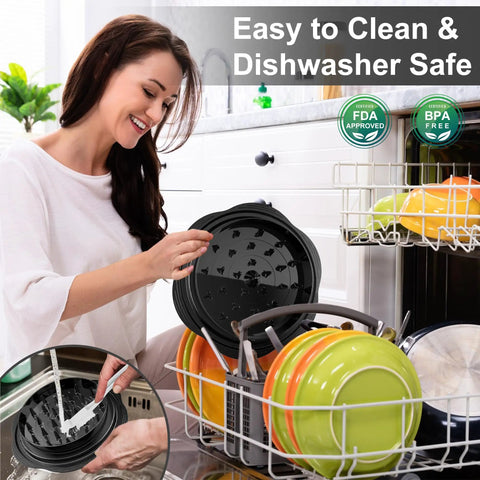 Woman placing Large Chicken Shredder Tool With Twist, Brush And Fork, Visible Meat Shredder Machine, BPA Free, in dishwasher