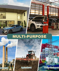 Collage showing household, automotive, industrial, agricultural, and marine equipment use for Garage Grade White Lithium Grease.