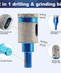Two 1-inch diamond finger milling bits with blue triangle shanks for porcelain tile and stone