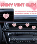 Heart Shaped Car Vent Clips With Rhinestones Bling Air Vent Decorations For Cars Trucks And SUVs Pink 4 Pack displayed on car vent