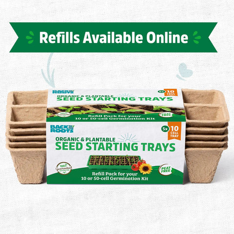 10-Cell Greenhouse Germination Kit for Home Gardens With Biodegradable Pots and Vented Lid in packaging