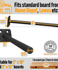Hidden Eight Inch Floating Shelf Brackets, Black carbon steel bracket showing dimensions, suitable for 2x10 and 2x12 boards.