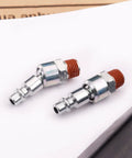 Two Piece Swivel Air Plug One Quarter Inch NPT Male Thread Steel Quick Connect Air Tool Coupler Plug Corrosion Resistant With Pre Applied Sealant To Reduce Hose Twist And Wrist Strain Industrial Grade, two steel fittings