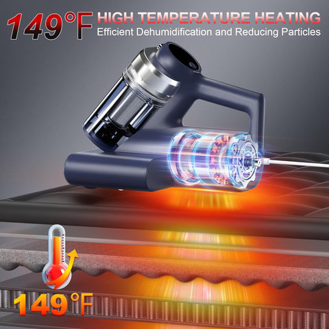 Mattress Vacuum Cleaner With UV C Light And Ultrasonic Tech Hyper Helix Motor Delivers Beast Mode Suction, heating at 149°F.