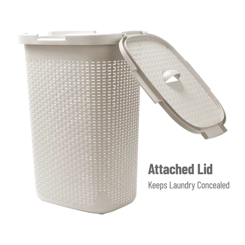 Slim Laundry Hamper With Lid 60L Tall Narrow Basket For Bathrooms Closets And Laundry Rooms Plastic Ivory Space Saver