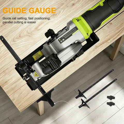 Pro Grade Edge Rip Guide For Circular Saw With Low Friction Tracks And Twist Lock Knobs for precise guide rail setting.