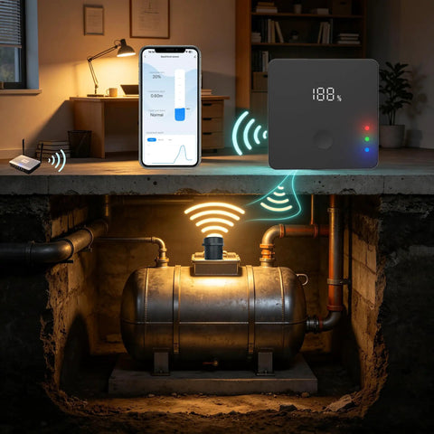 WiFi Water Level Sensor With Local Gateway And Remote App Access, Dual Mode Monitoring For Home Or On The Go, Ultra Low Power Battery Lasts Up To Six Months, Easy Setup, Real Time Alerts In App, ULS-03GP on water tank