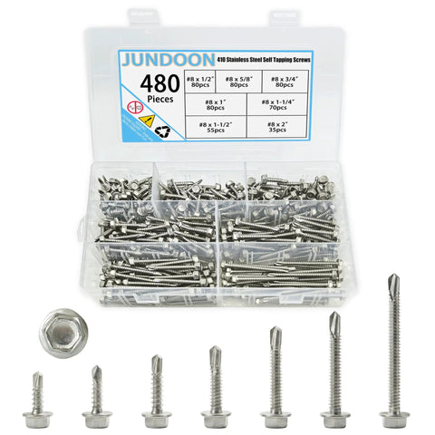 410 Stainless Steel Self Tapping Screws Kit 420 Pieces Sizes 8 And 10 with Truss Head in open case