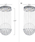Dope Modern Crystal Raindrop Chandelier Ceiling Light Flush Mount With Round Glass Drops, Dimmable LED Fixture, 12.6" W 25.6" H
