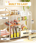 All In One Dog Toy Storage Organizer For Living Room With Toy Shelf Collar Rod Can Dispenser And Leash Holder Multi Functional Dog Basket Perfect Puppy Essentials Box For Toys Treats And Accessories shown in a living room with wooden shelves, metal basket, and canvas container.
