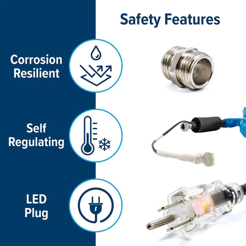 Safety features of 12 Foot Heated Drinking Water Hose With Freeze Protection Down To Minus 40 Degrees Energy Saving Thermostat