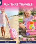 Children playing with Unicorn Themed Rolling Sand Toy Suitcase For Kids Beach Fun With Water Play Table And Wheels