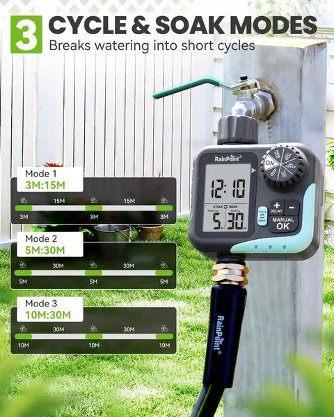 Sprinkler Timer With Cycle And Soak For Garden Hose No Guesswork Automatic And Manual Watering System on outdoor spigot