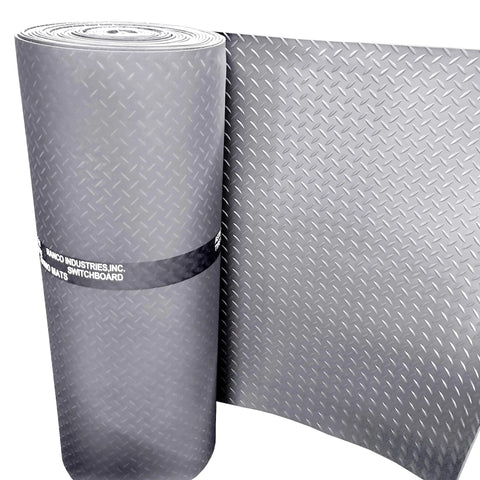 Bulletproof EV Charging Station Safety Mat And Heavy Duty Electrical Insulation Runner Keeping Power Cables Snag Free Through Daily Commutes And Road Trips 36 By 192 rolled and partially unrolled gray vinyl mat