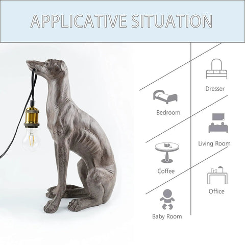 Resin Dog Table Lamp With Lampshade, Dope Modern Bedside Desk Light In Black And White, 11x6.3x17.52 inch Nordic Decor E26 Base