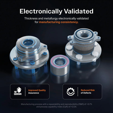 Close-up of Rock Solid Front And Rear Wheel Bearing Hub Assembly Kit, showing electronic validation for Ford Flex Taurus Lincoln Mks Mkt.