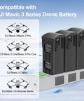 Three Mavic 3 batteries on charging hub with Intelligent LCD Display, compatible with DJI Mavic 3 Pro Cine Classic Enterprise Series