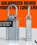 Silver Stake Pocket D Ring Assembly Set For Trailers, 4 Pack Covers Both Sides, galvanized finish, adjustable pin positions.