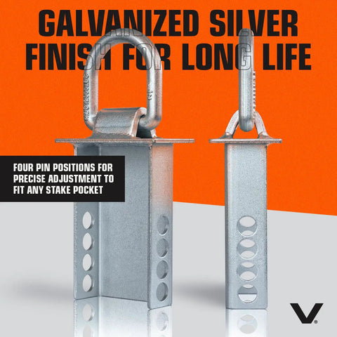 Silver Stake Pocket D Ring Assembly Set For Trailers, 4 Pack Covers Both Sides, galvanized finish, adjustable pin positions.