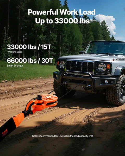 Heavy Duty Snatch Block Pulley For Off Road Recovery And Heavy Hauling, 33,000 LBS WLL, 66,000 LBS Breaking Strength, Change Direction To Gain Mechanical Advantage, Built Tough For Trucks, Tractors, ATVs And UTVs, Orange 1 Pack on off-road truck