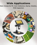 4.3 Inch LCD Coin Microscope With LED Light For Ultra Close Up Mint Mark Details And Surface Texture, Perfect For Coin Collectors, Jewelers, And Watchmakers Seeking Precise Digital Magnification On Small Features, showing stand and LCD screen