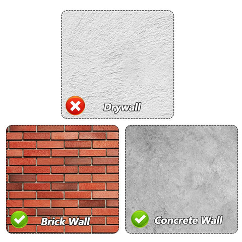 Suitable surfaces for 16 Pcs Concrete Wall Anchors 10x50mm Heavy Duty Plastic Anchors include brick and concrete, not drywall.