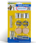 Slipfix Railbolt Handrail Post To Post Fastening System For Stairs packaging with bolts, oak plugs, and Torx driver