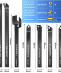 21-piece lathe turning tool set with threading holders, boring bars, and carbide inserts; black 8 mm shank tools