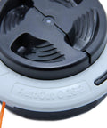 Close-up view of AutoCut C 26-2 Trimmer Head with Easy-Load Auto-Feed design, black and gray, for fast line replacement.