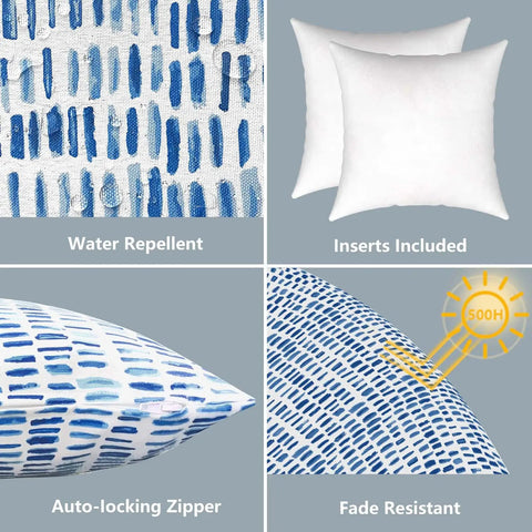 Outdoor Indoor Throw Pillows 2 Piece Set With Cozy Plush Inserts 18 By 18 Inch Square Pebble Blue All Weather Fabric details