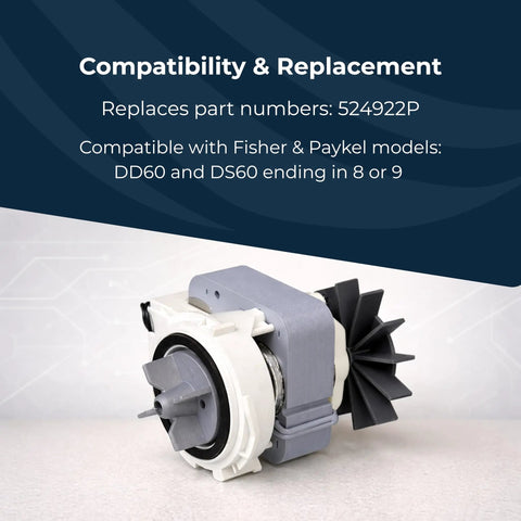 Dishwasher Pump Motor And Washing Machine Motor Replacement OEM Part 524922P For Fisher Paykel DD24 9 And 10 Series