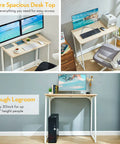 Compact Folding Desk For Small Spaces 31.5 Inch Oak Finish Computer Table showing dual monitors and ample legroom in home office