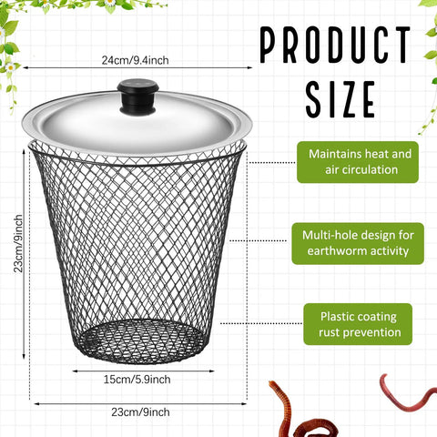 4 Pack Inground Worm Composters With Lids For Outdoor Use 9.1 By 9.1 By 5.9 Inches Turn Kitchen Scraps Into Rich Soil For Raised Garden Beds Eco Friendly Waste Recycling Easy Setup Durable Bin System with metal mesh design and lid.