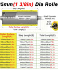 35mm dia PVC feed table roller with 8mm shaft, dimensions chart for woodworking replacement conveyor roller