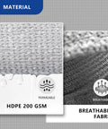 Close-up of Right Triangle Shade Sail fabric showing permeable HDPE 200 GSM and breathable mesh structure.