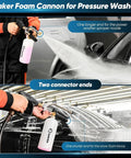 Person using Foam Cannon Dual Connector Accessory For Pressure Washer Kit With Dual Connector And Adjustable Nozzles for car cleaning