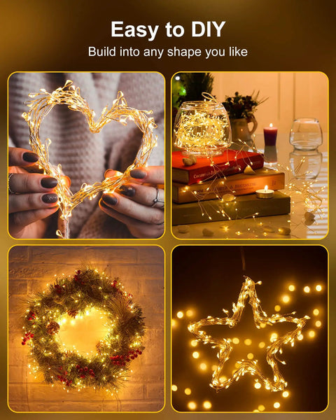 Battery Powered Fairy Lights 60 Warm White LED String On Waterproof Silver Wire Five Feet With Firecracker Lit Starry Look
