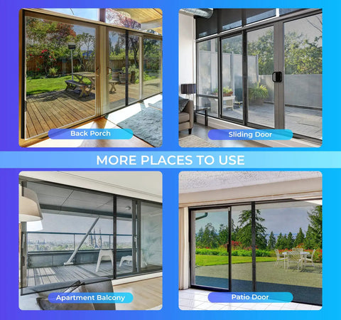 Magnetic Garage Screen For 1 Car 8x7 Ft used on sliding door, porch, balcony, and patio, showing versatility and bug protection