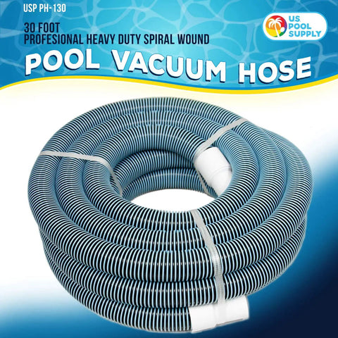 Pro Grade Heavy Duty 1.5 Inch 30 Foot Spiral Wound Pool Vacuum Hose with kink free swivel cuff for inground pools