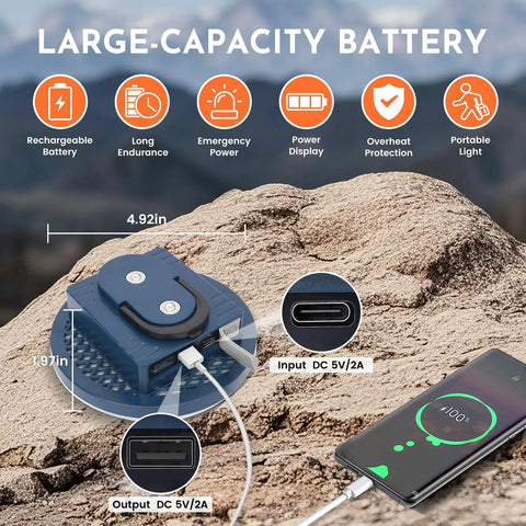 Lit 12000mAh Camping Lights 2 Pack with 42W Rechargeable Tent Lanterns USB port on rocky surface