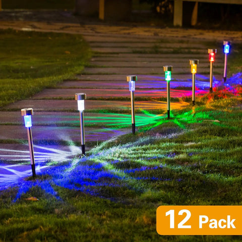 Solar Pathway Lights Outdoor Kit Stainless Steel Garden Landscape Lighting For Lawn Patio And Walkways 12 pack in 6 colors
