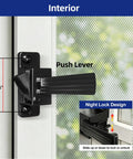 Screen And Storm Door Push Button Latch Handle Set With Night Lock, Aluminum Alloy Construction, Weather Resistant, Rust Proof, No Hassle Install, Durable Replacement For Screen Doors And Storm Doors, Secure Entry And Night Privacy, black interior view