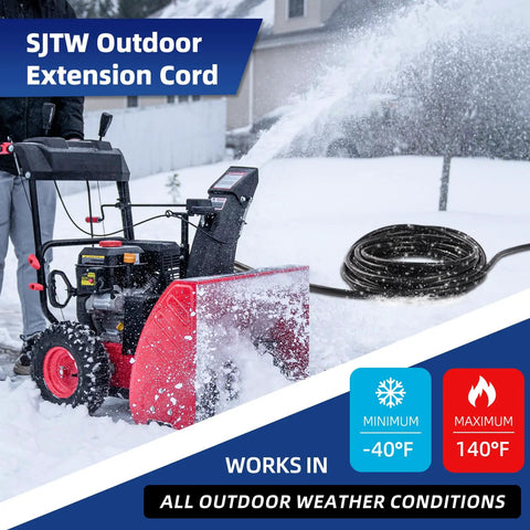 50 Ft Outdoor Extension Cord With Three Outlets Waterproof Heavy Duty 16 Gauge Three Conductor SJTW 3 Prong for snow blower