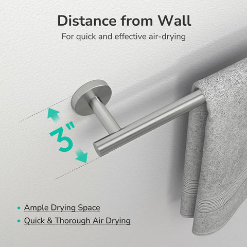 Brushed Nickel Hand Towel Bar For Bathroom Wall Mounted 9 Inch Towel Rack SUS304 Stainless Steel 3 inch clearance for air drying