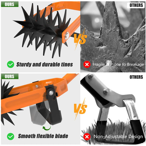 Comparison showing Rotary Cultivator With Long Handle And Adjustable Stainless Steel Pole 2 In 1 Hand Tiller vs other designs