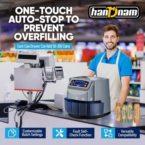 Super Fast Coin Counter Machine Electric Coin Sorter with LCD on retail counter