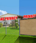Comparison of 6 Foot By 50 Foot Outdoor Privacy Screen Fence And Mesh Shade Net Cover with chain link fence, showing privacy effect.