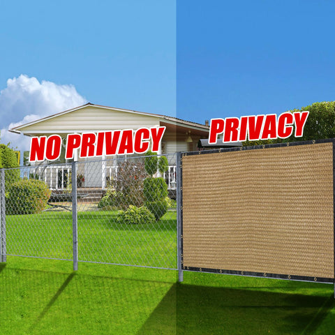 Comparison of 6 Foot By 50 Foot Outdoor Privacy Screen Fence And Mesh Shade Net Cover with chain link fence, showing privacy effect.