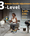 Chowerfly Handheld Steam Cleaner For Home Cleaning with 3 level adjustable handle, being used on couch upholstery.